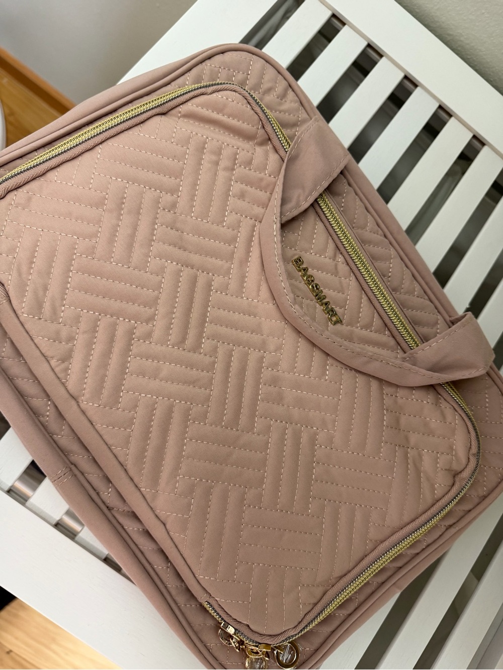 Baggallini Quilted Cosmetic Bag in Blush Pink with Gold Hardware